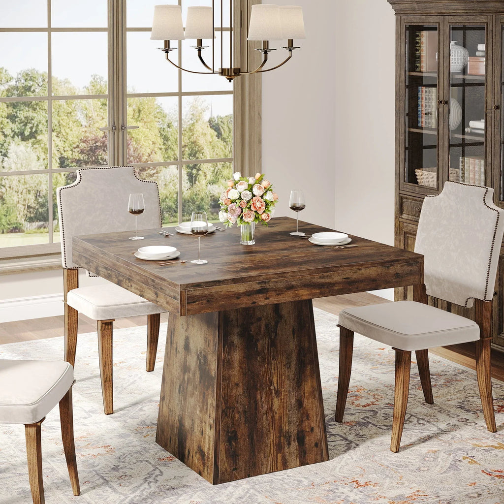 2026 NewTribesigns Square Dining Table for 4, 31.5-Inch Kitchen Table Small Dinner Table with Sturdy Pedestal Base, Farmhouse Dining Room Table for Home Dining Room, Living Room, Kitchen, Vintage Brown