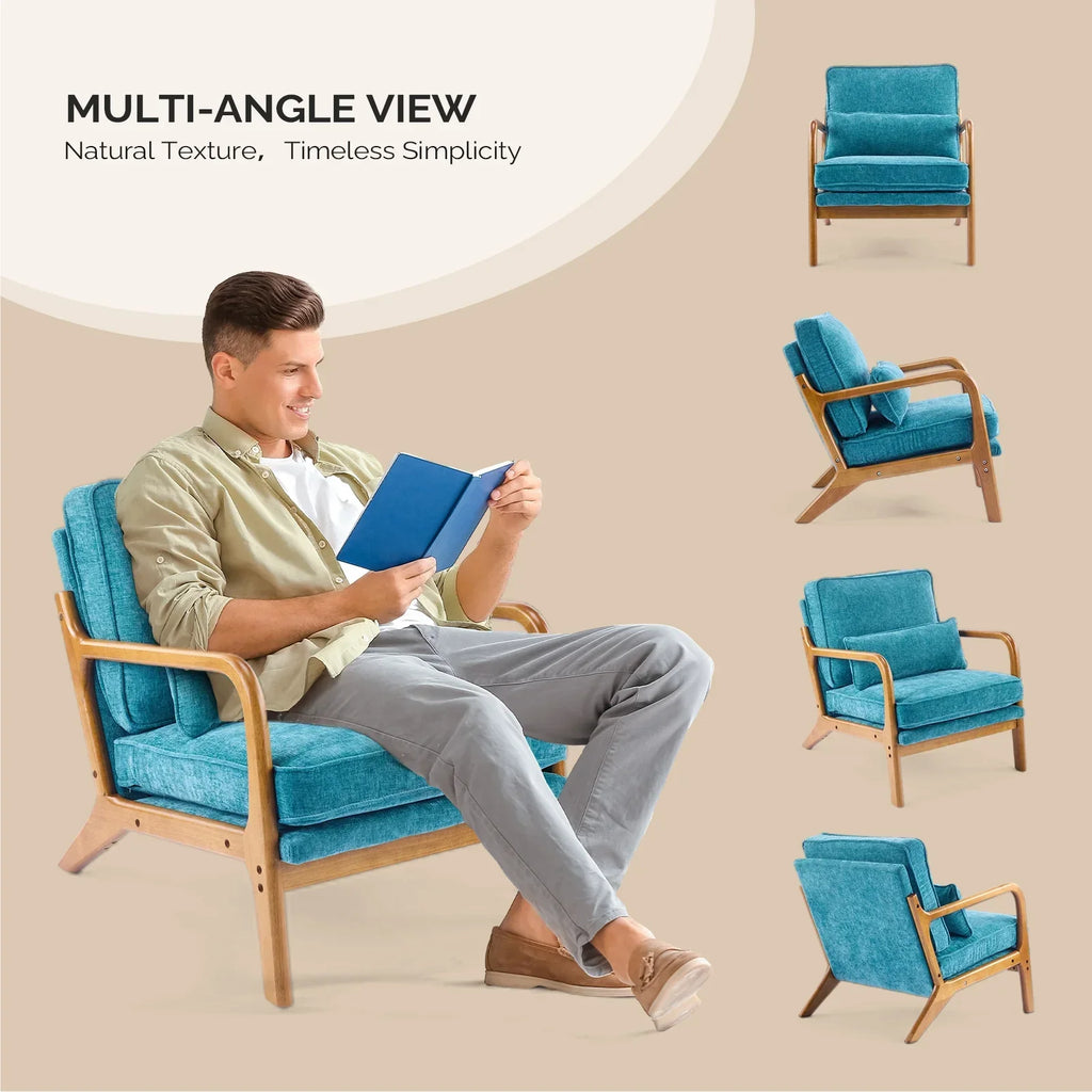 2026 NewKtaxon Accent Chair Corduroy Upholstered Armchair, Reading Club Chair with Pillow and Solid Wood Frame for Living Room Bedroom Furniture Off White