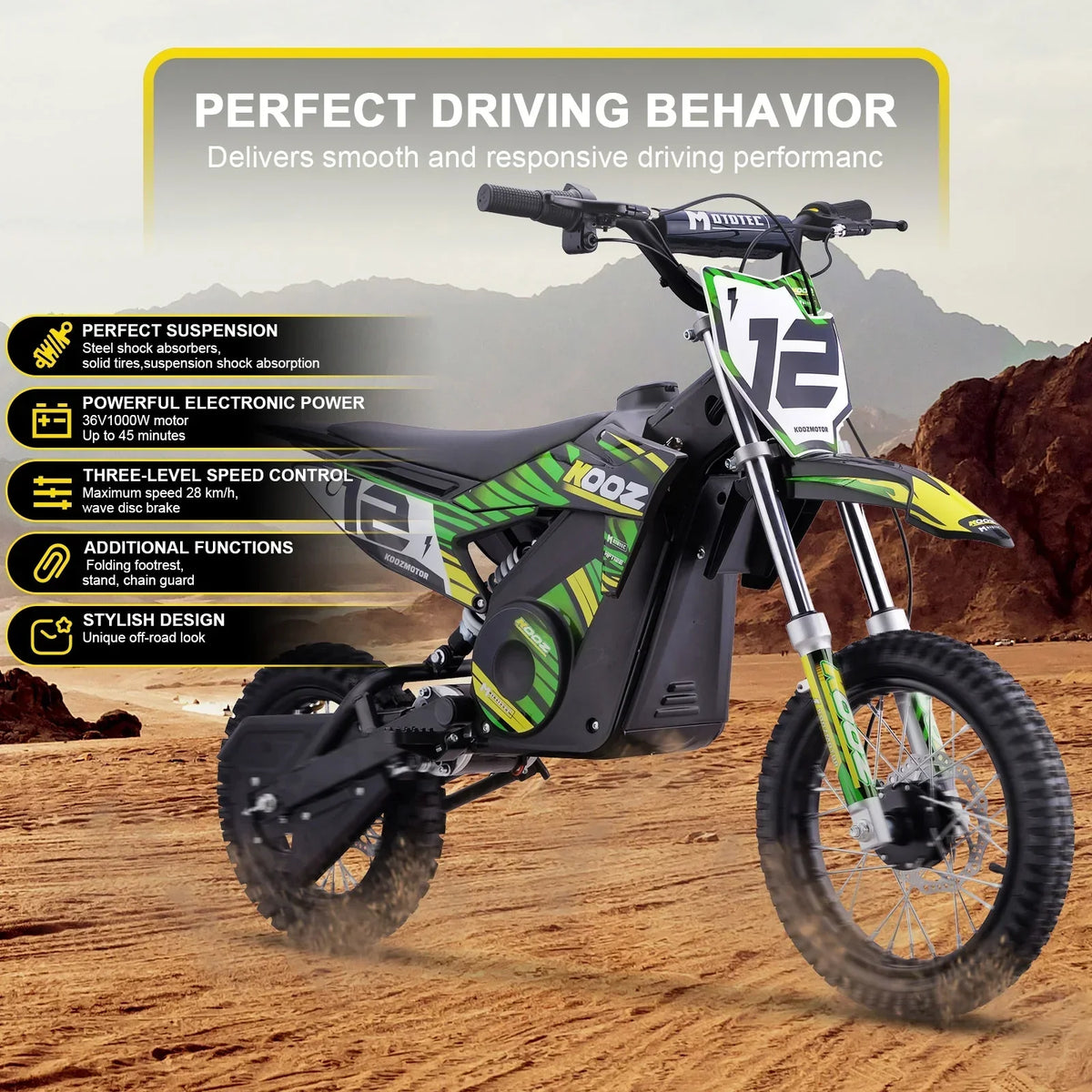 2026 NewMotoTec 36v 1000w (HP112E) Electric Dirt Bike Blue