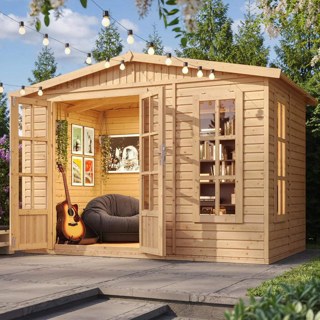 2026 TIMBELA Caseta de jardín de Madera de 6 m2 - Cobertizo Jardin Exterior con Suelo, Ventana, Puerta Doble - Cabaña de jardín para Trabajar en casa - con Tejas bituminosas Verde M334FB H334FBGREEN