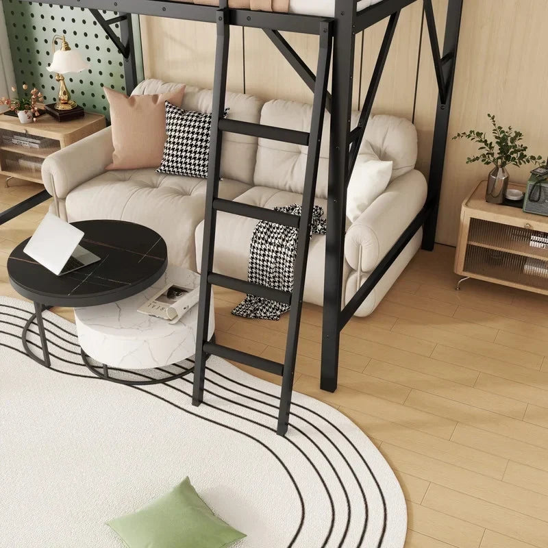 2026 NewDuxelifin Queen Size Metal Loft Bed Frame, Heavy Duty Steel High Loft Bed with Storage Shelves & Ladder, Space-Saving Loft Bed for Apartments, Adults, Teens & Juniors (Black)