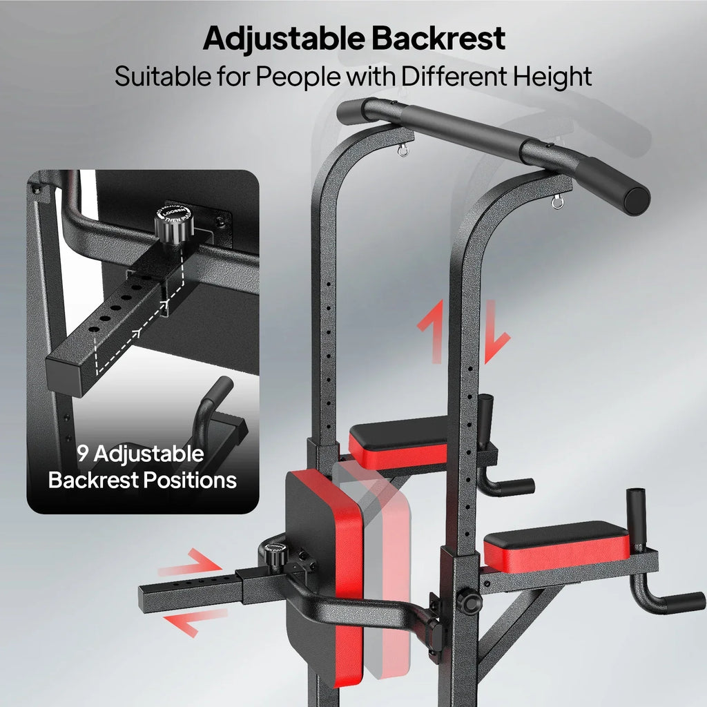 2026 NewLNOW Multifunction Power Tower Pull up Bar Dip Station Power Rack with Adjustable Backrest for Home Gym Strength Training Workout Equipment Max Weight 480lbs