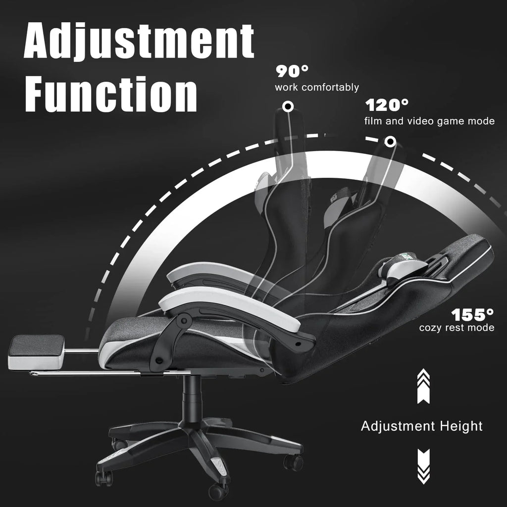 2026 NewBigzzia Gaming Chair Office Chair, Ergonomic Game Chair with Height Adjustable Headrest and Lumbar Support for Adults Teens, Black & White