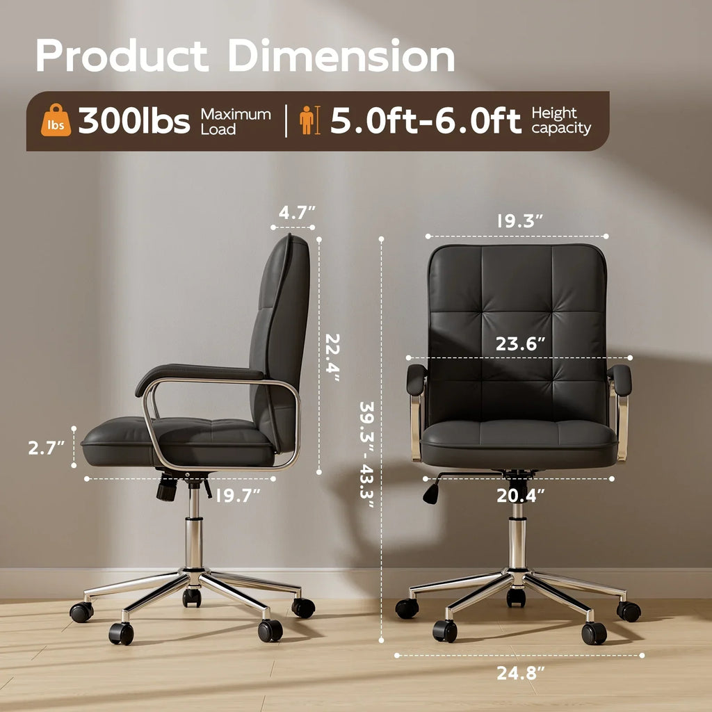 2026 NewSolfway White Office Chair, Swivel Leather Computer Desk Chair with Wheels and Padded Arms, Executive Office Chair for Adults