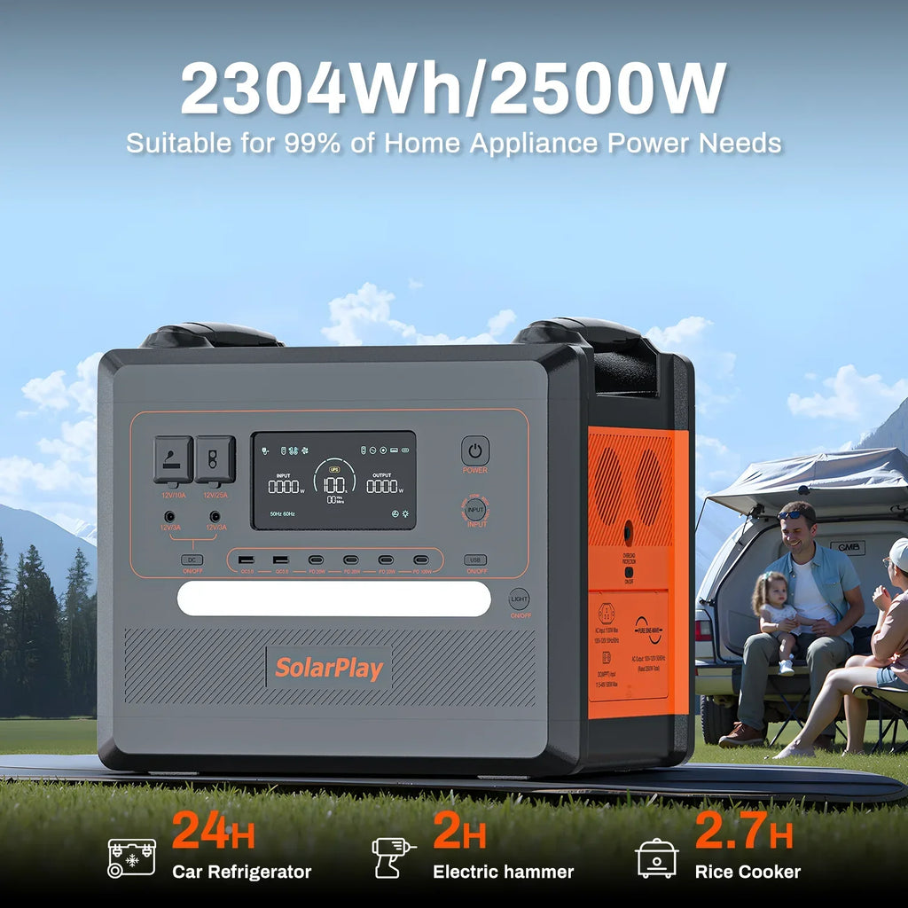 2026 NewSolarplay 2400W(4800W Peak) Solar Generator, with 400W Solar Panel,2160Wh Portable LiFePO4 Battery Power Station for Camping Home Backup RV