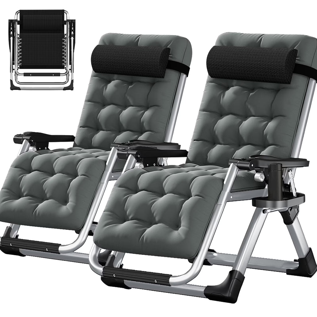 2026 NewNAIZEA 2 Pack Zero Gravity Chair, Foldable Portable Lawn Recliner with Cushion, Headrest, Cup Holder, Black