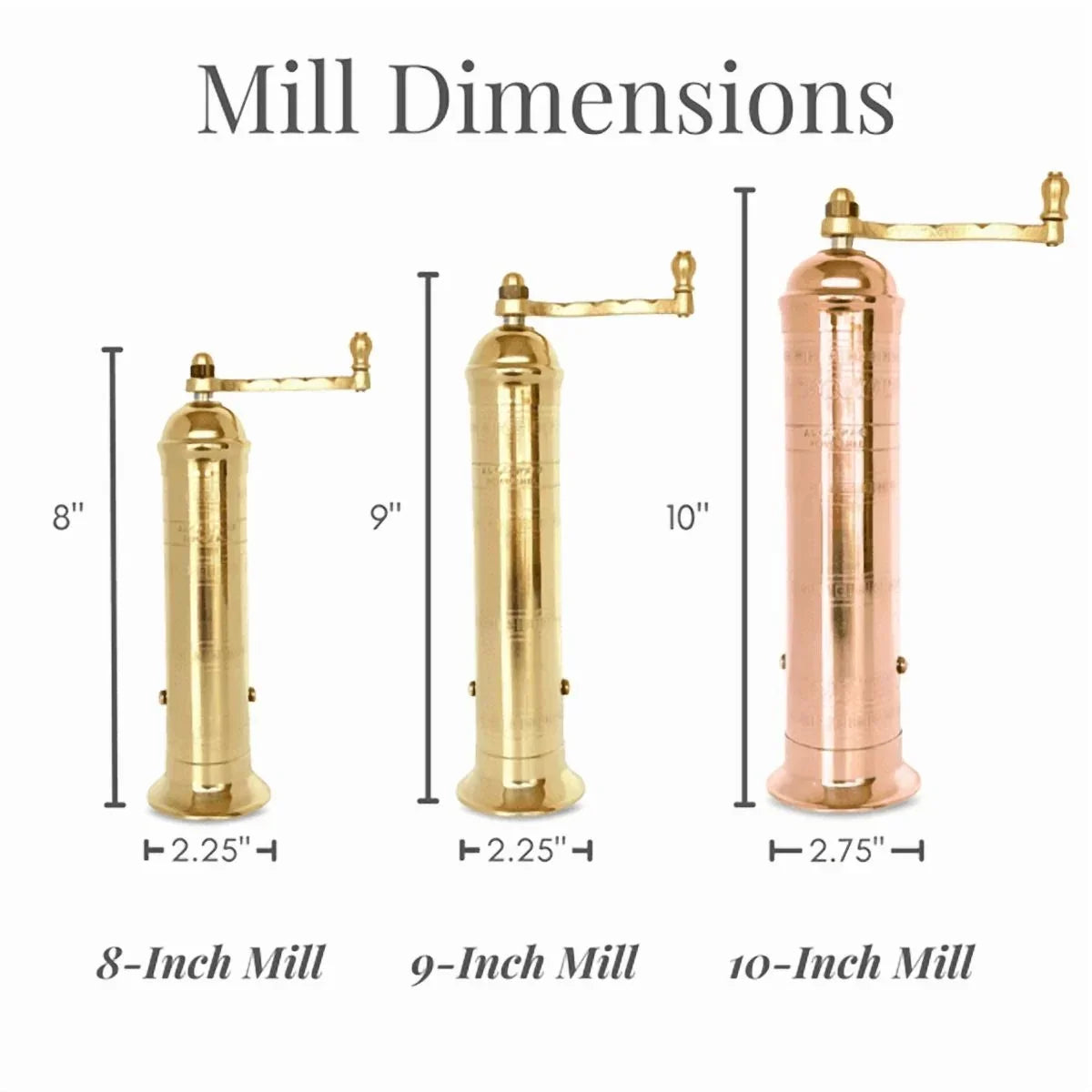 2026 NewAlexander Home Greek Pepper Mill, 8 Inch Tall, Manual Grinder, Brass