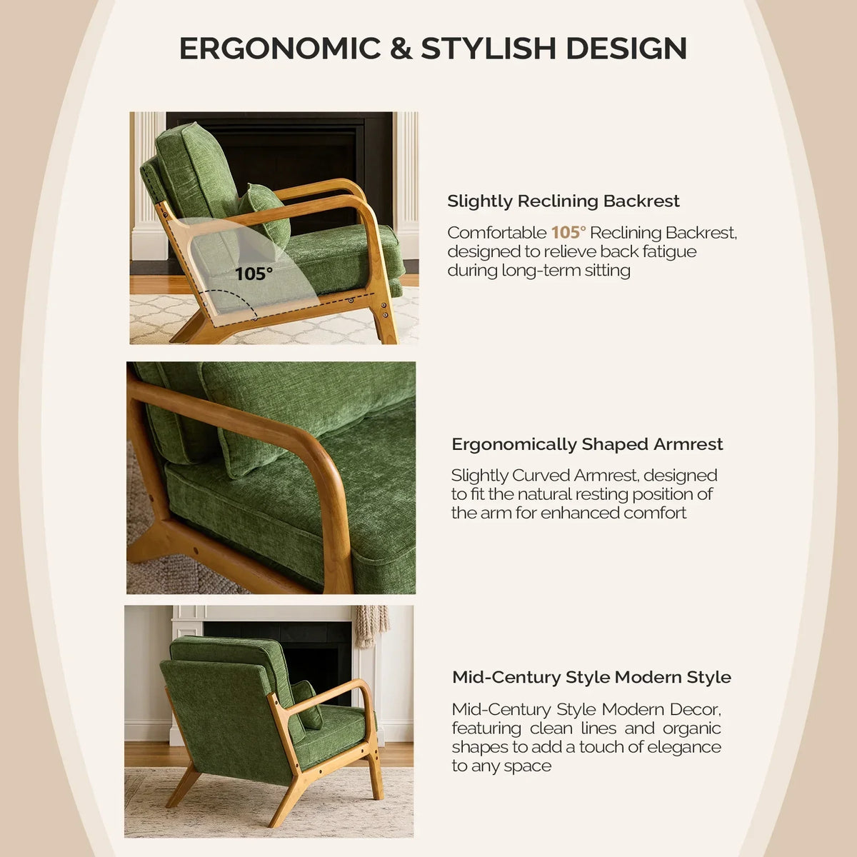 2026 NewKtaxon Accent Chair Corduroy Upholstered Armchair, Reading Club Chair with Pillow and Solid Wood Frame for Living Room Bedroom Furniture Off White
