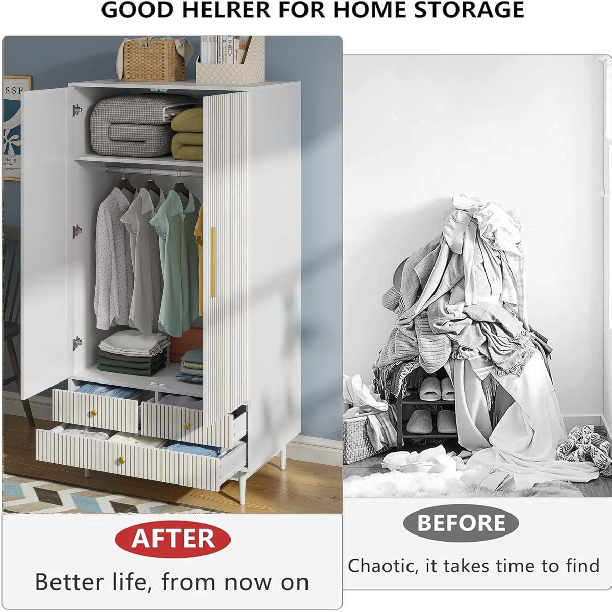 2026 NewArmoire Wardrobe Closet, Closet Wardrobe Cabinet with Drawers and Hanging Rail for Bedroom, White