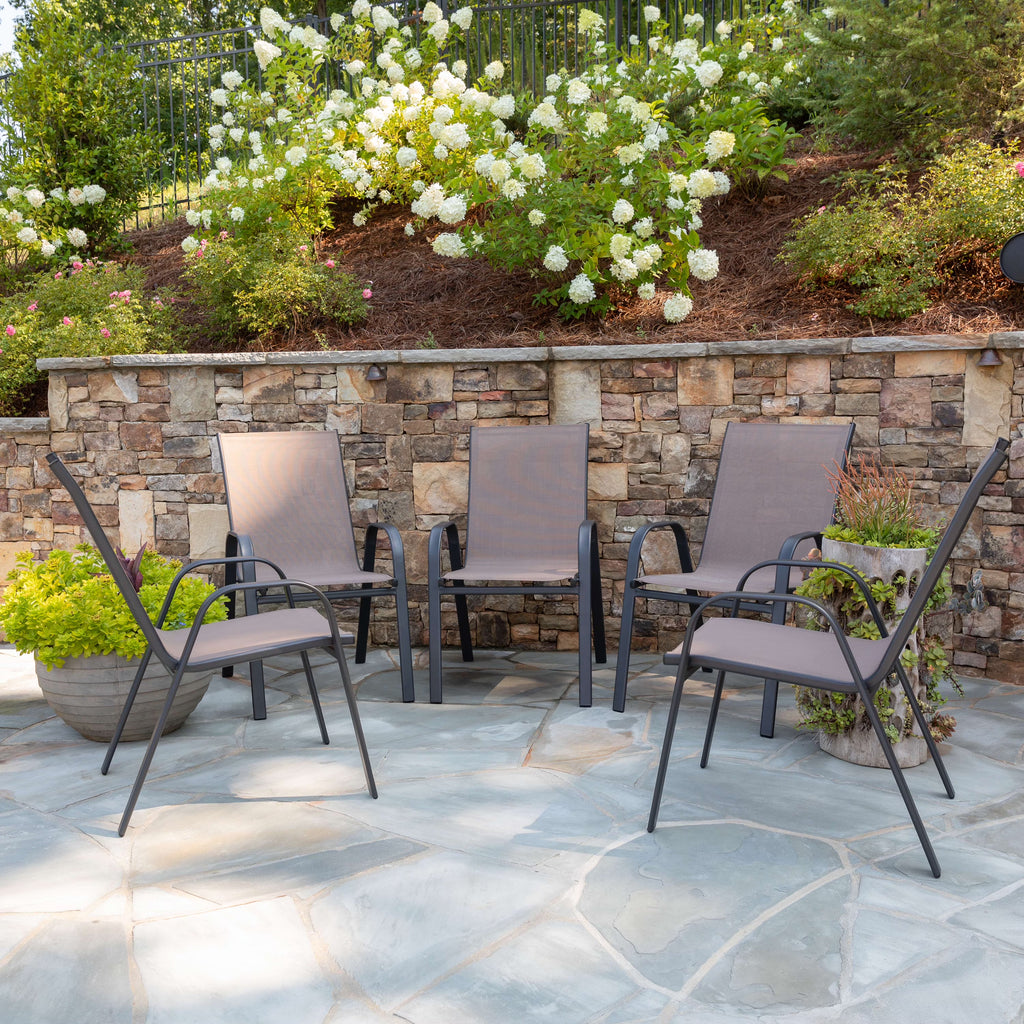 2026 NewBizChair 5 Pack Black Outdoor Stack Chair with Flex Comfort Material and Metal Frame