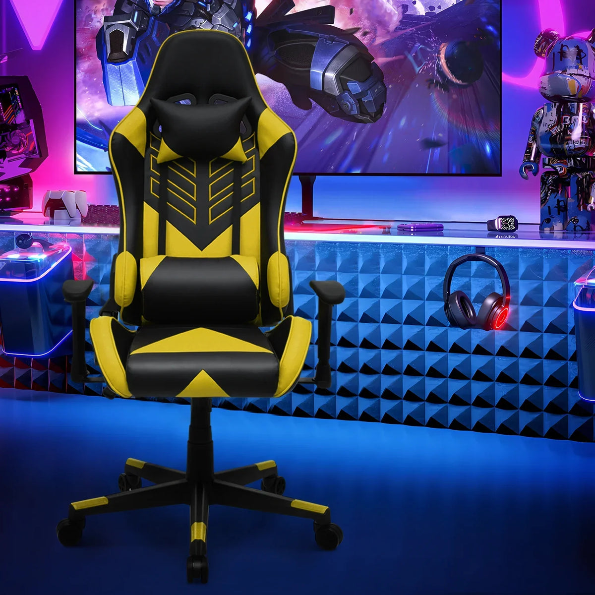 2026 NewMagshion Ergonomic Gaming Chair, Comfortable Gaming Chair, Computer Chair Leather Desk Chair Adjustable Swivel Gaming Office Chair, Blue