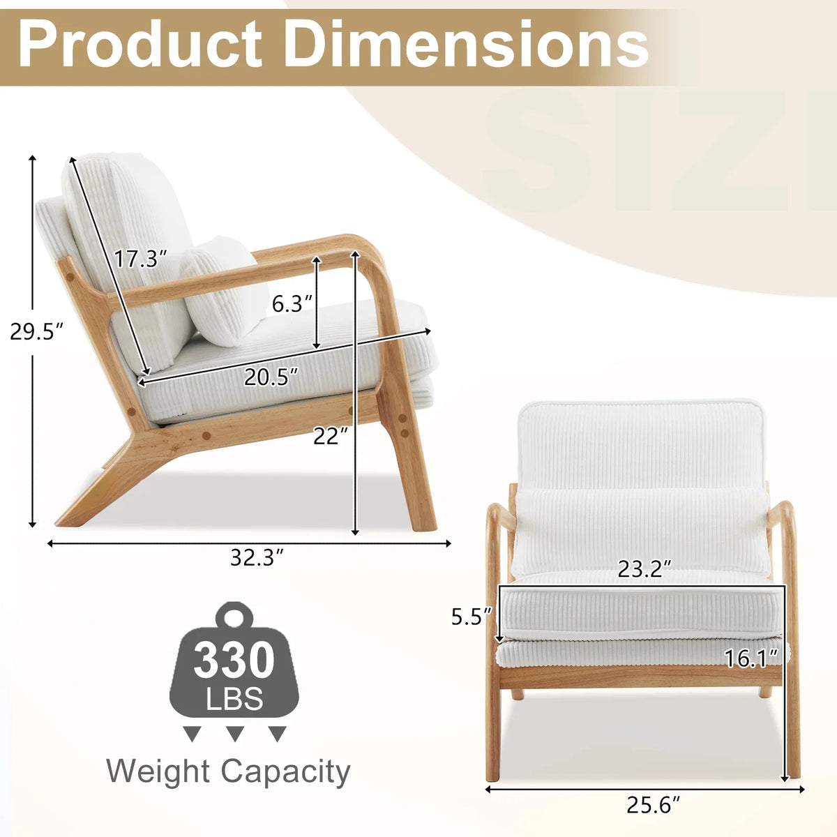 2026 NewKtaxon Accent Chair Corduroy Upholstered Armchair, Reading Club Chair with Pillow and Solid Wood Frame for Living Room Bedroom Furniture Off White