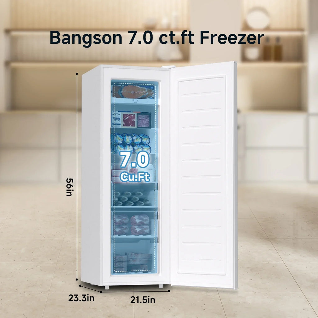 2026 NewBANGSON Upright Freezer, 7.0 Cu.ft Freestanding Freezer, Convertible Upright Freezer/Refrigerator, Single Door for Kitchen, Office, Apartment, Silver