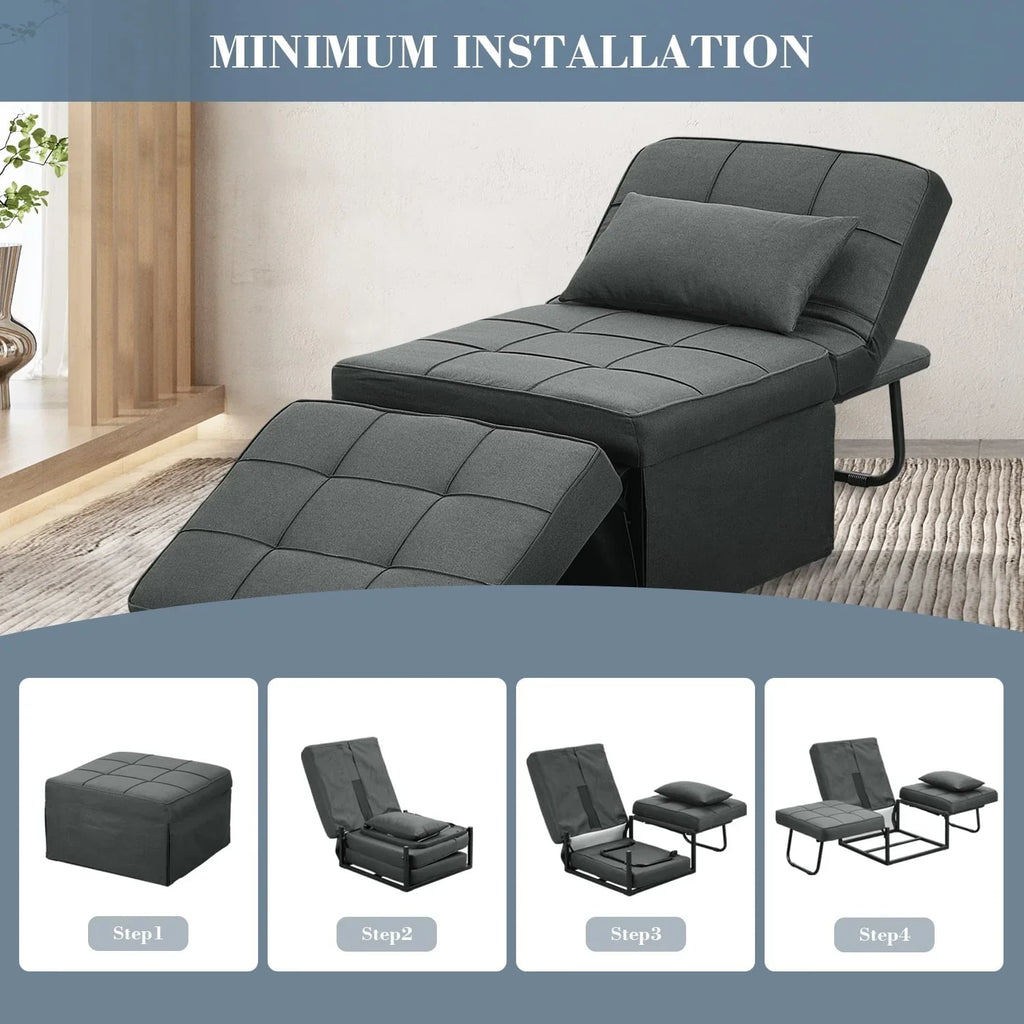2026 NewAinfox Folding Sofa Bed, 4 in 1 Daybeds Ottoman Chair Lounge Couch for Guest Sleeper, Suitable for Modern Living Room, Bedroom, Small Single Size(Dark Grey)