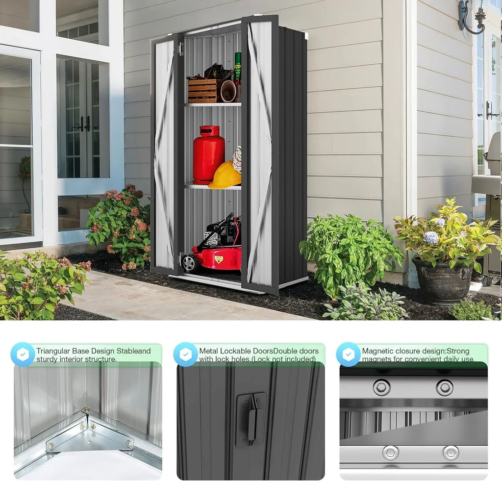 2026 NewAECOJOY Outdoor Storage Cabinet for Garden & Patio, a Metal Organizer with Doors and Shelves in Gray
