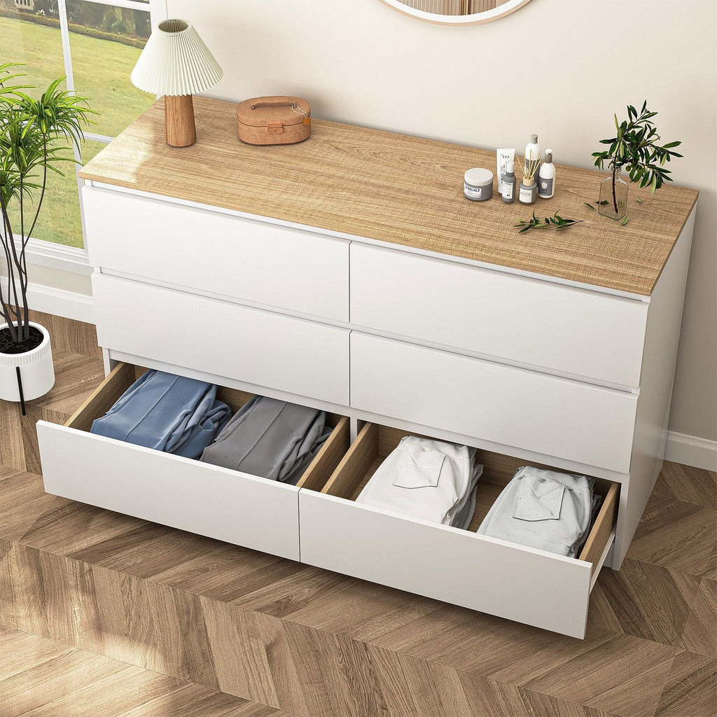 2026 NewResenkos Modern Mid Century 6 Drawer Wide Dressers Chests for Bedroom, Chest of Drawer Organizer Grey