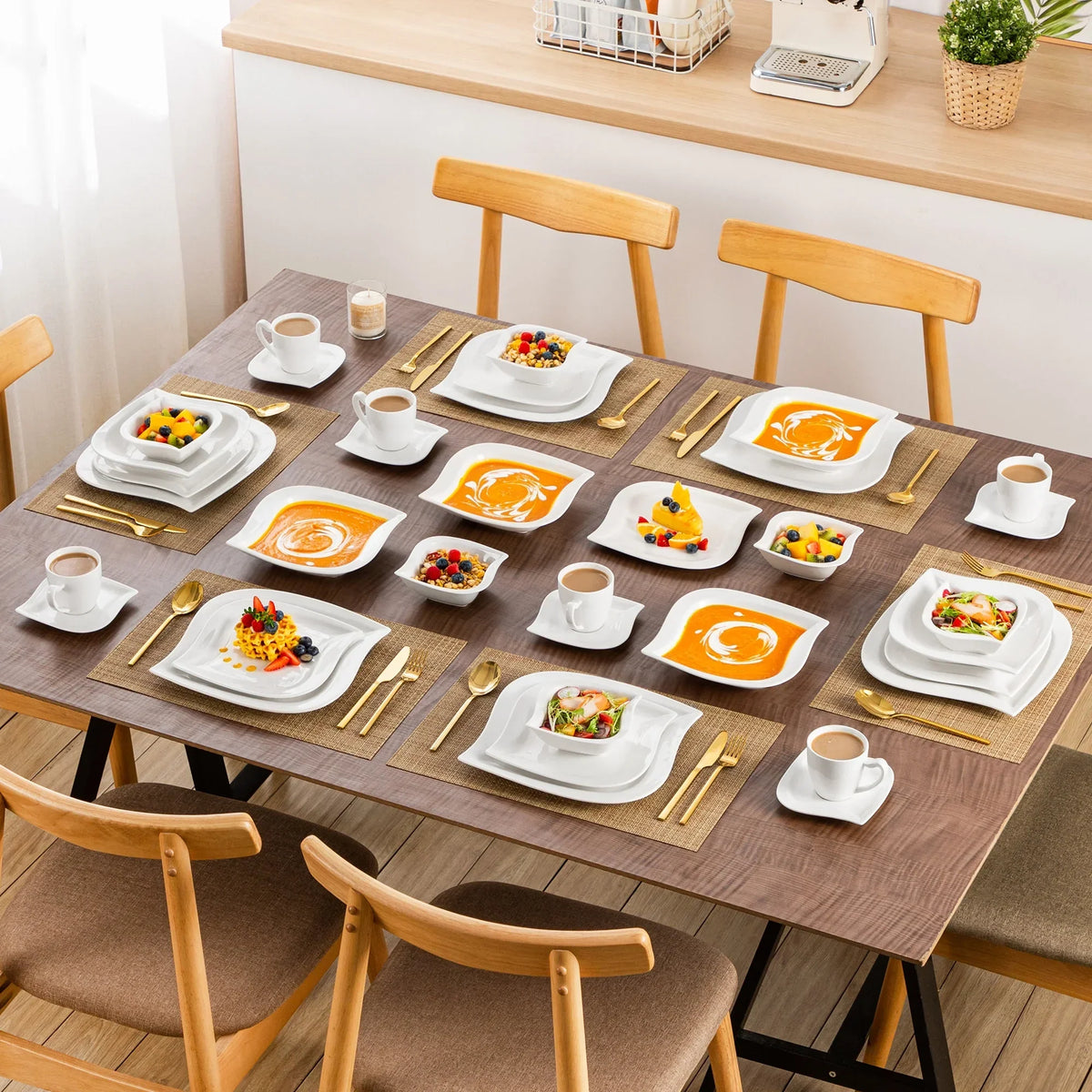 2026 Newvancasso 36 pcs Dinnerware Sets, Plates and Bowls Set for 6, Porcelain Dinner Set, Marble Gray
