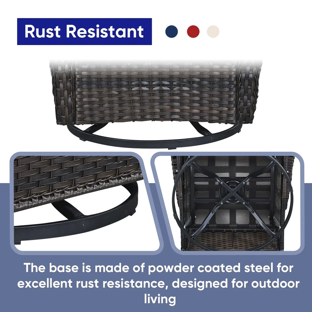 2026 NewPOCASSY 3 Piece Patio Set Outdoor Wicker Glider Rocking and Swivel Chairs with Cushions