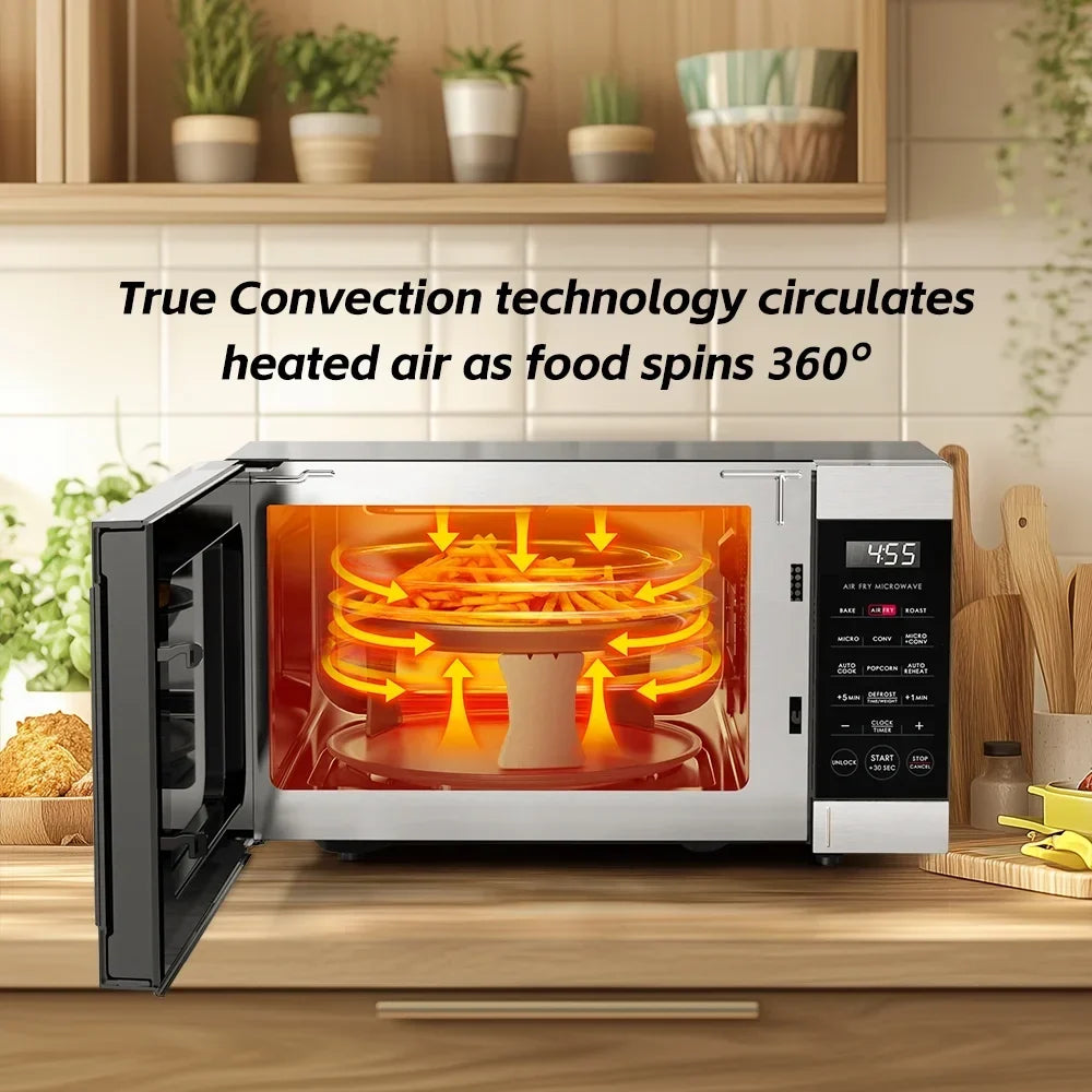 2026 NewGalanz 0.9 Cu ft Air Fry Countertop Microwave, 900 Watts, Stainless Steel, New