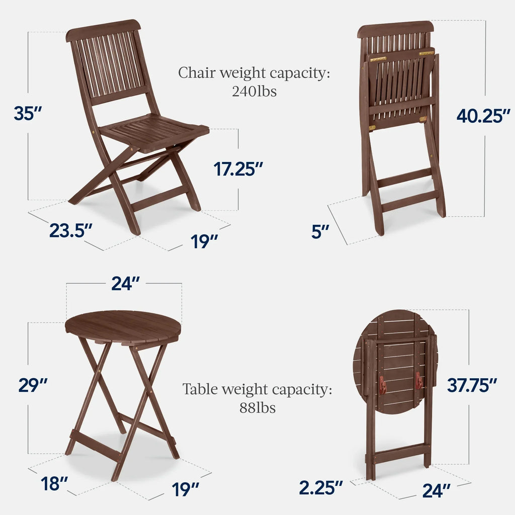 2026 NewBest Choice Products 3-Piece Acacia Wood Bistro Set, Folding Patio Furniture w/ 2 Chairs, Table - Natural