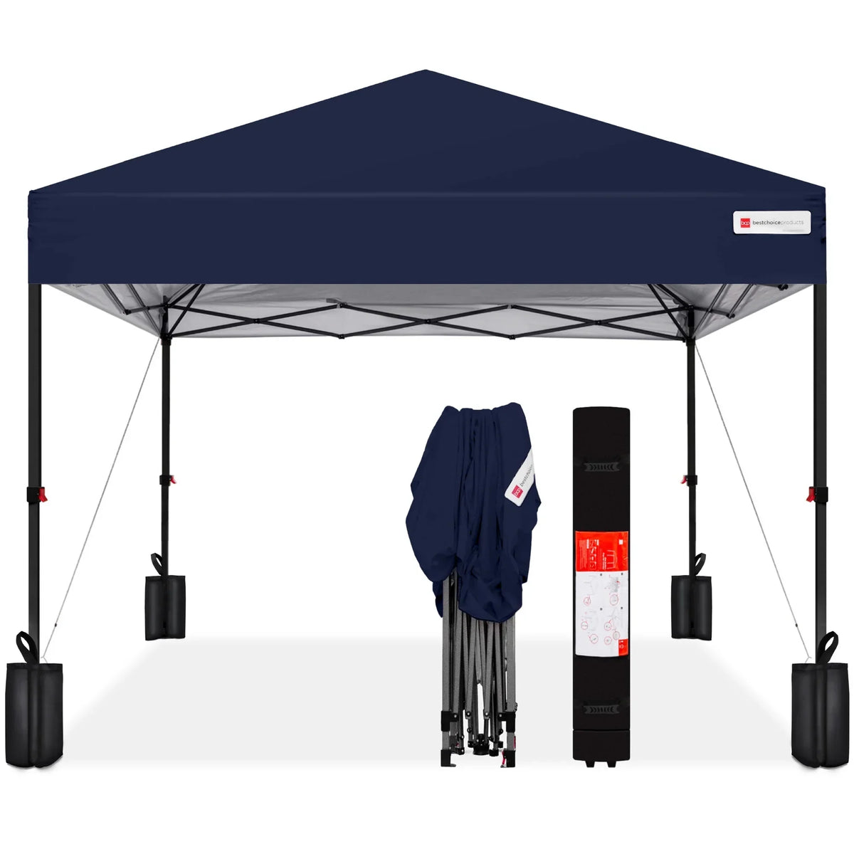 2026 NewBest Choice Products 12x12ft Easy Setup Pop Up Canopy w/ 1-Button Setup, Wheeled Case, 4 Weight Bags - Navy Blue