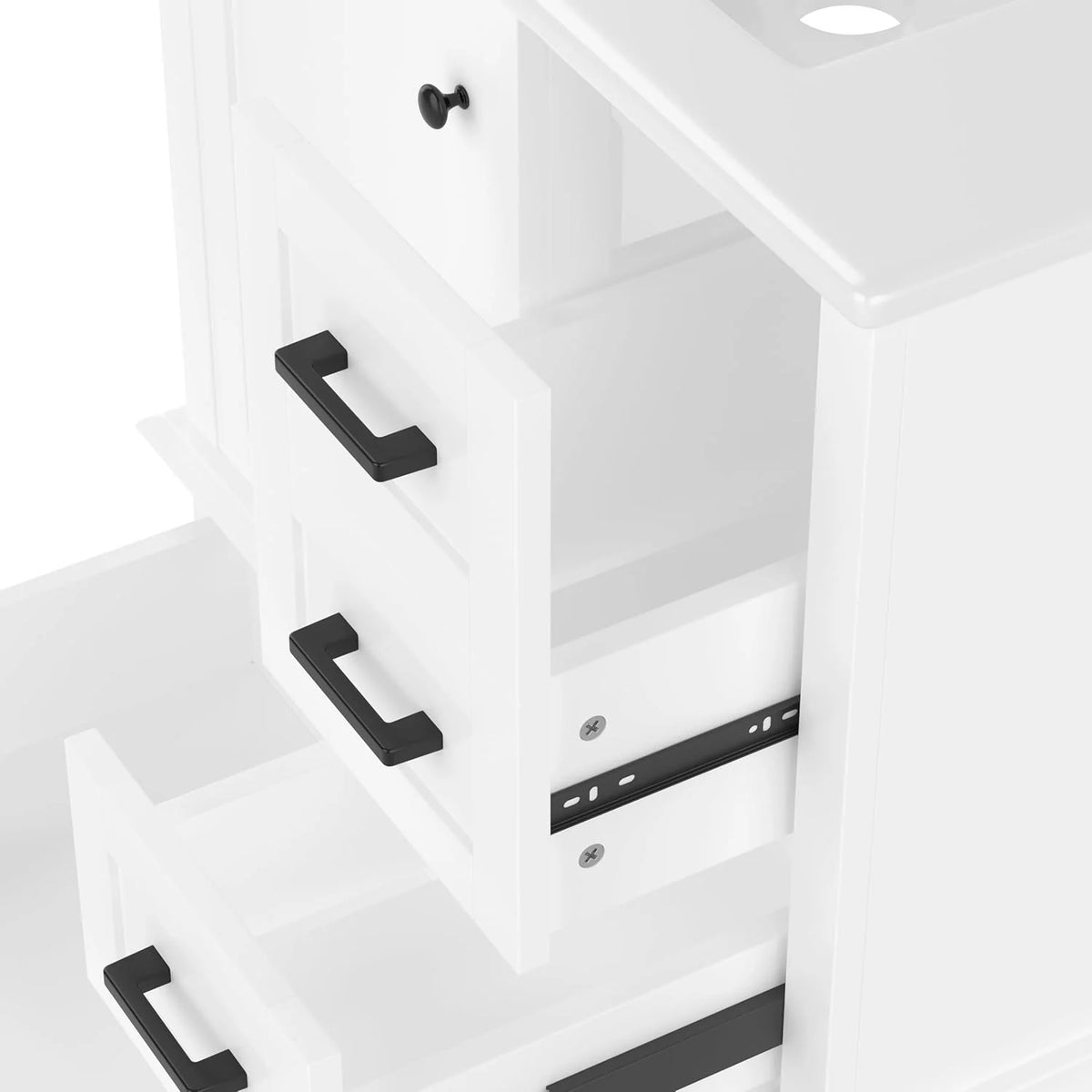 2026 Moimhear Mueble de baño de pie, lavabo, lacado completo, tres cajones silenciosos, lavabo de cerámica integrado (blanco, 76 x 46 x 83,5 cm)