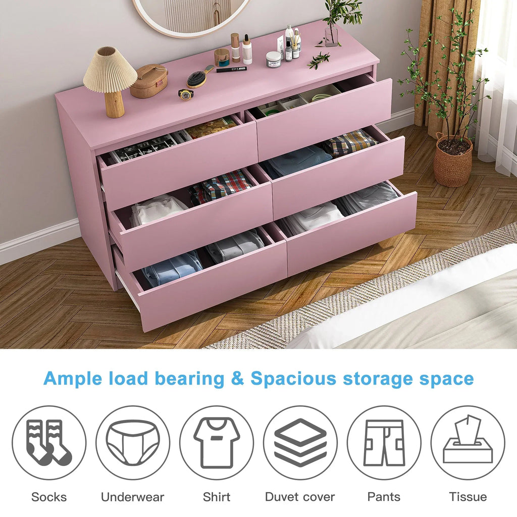 2026 NewResenkos Modern Mid Century 6 Drawer Wide Dressers Chests for Bedroom, Chest of Drawer Organizer Grey