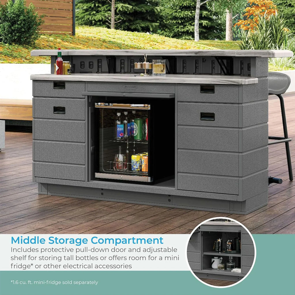 2026 NewSuncast Backyard Oasis Entertainment Outdoor Bar with Pull-Out Drawers and Shelves, Marble