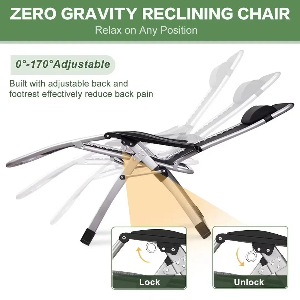 2026 NewNAIZEA 2 Pack Zero Gravity Chair, Foldable Portable Lawn Recliner with Cushion, Headrest, Cup Holder, Black