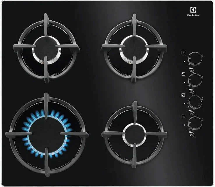 2026 ELECTROLUX EGG6407K Placa de gas 59 x 51 cm, 4 quemadores, rejilla de hierro fundido, negra