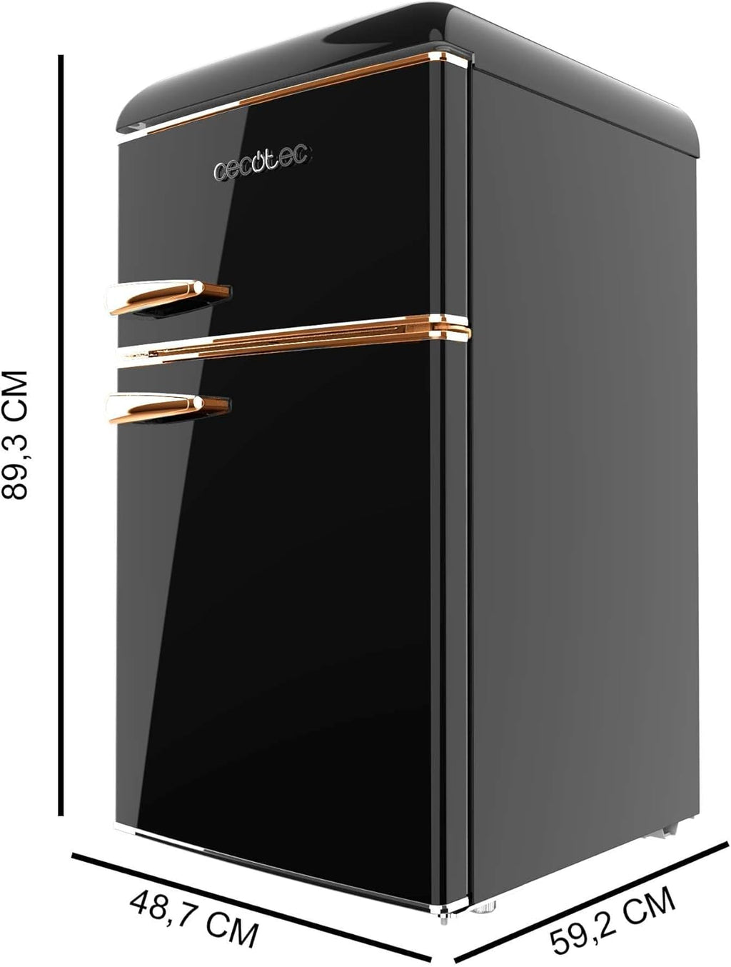 2026 Cecotec Bolero CoolMarket 2D Origin 86 Black E, frigorífico retro de 2 puertas 86 L, compartimento congelador, luz interior, tirador cromado, negro