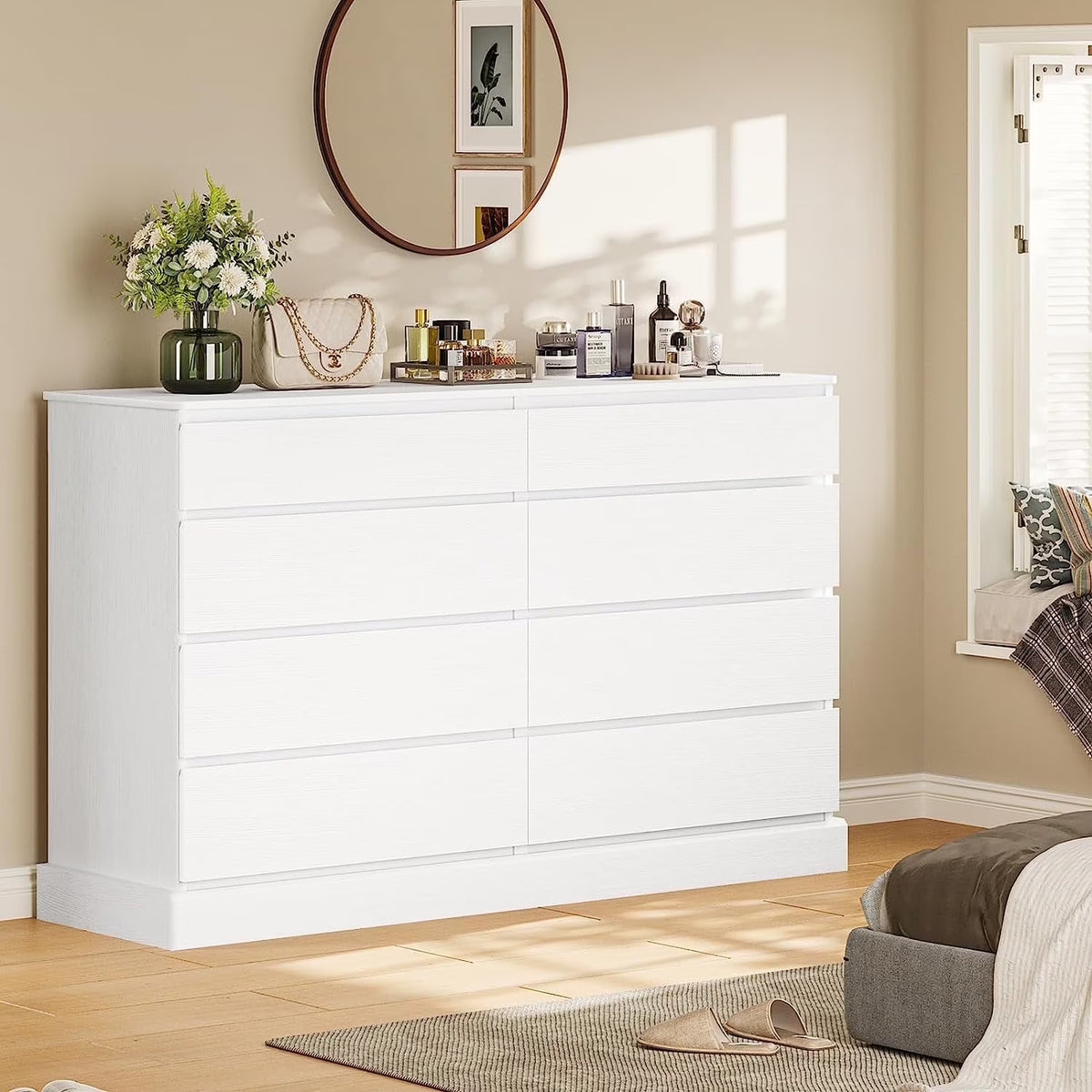 2026 New8 Drawers Double Dresser Wooden Black Chest of Drawers for Bedroom, Large Storage Cabinet for Home Living Room