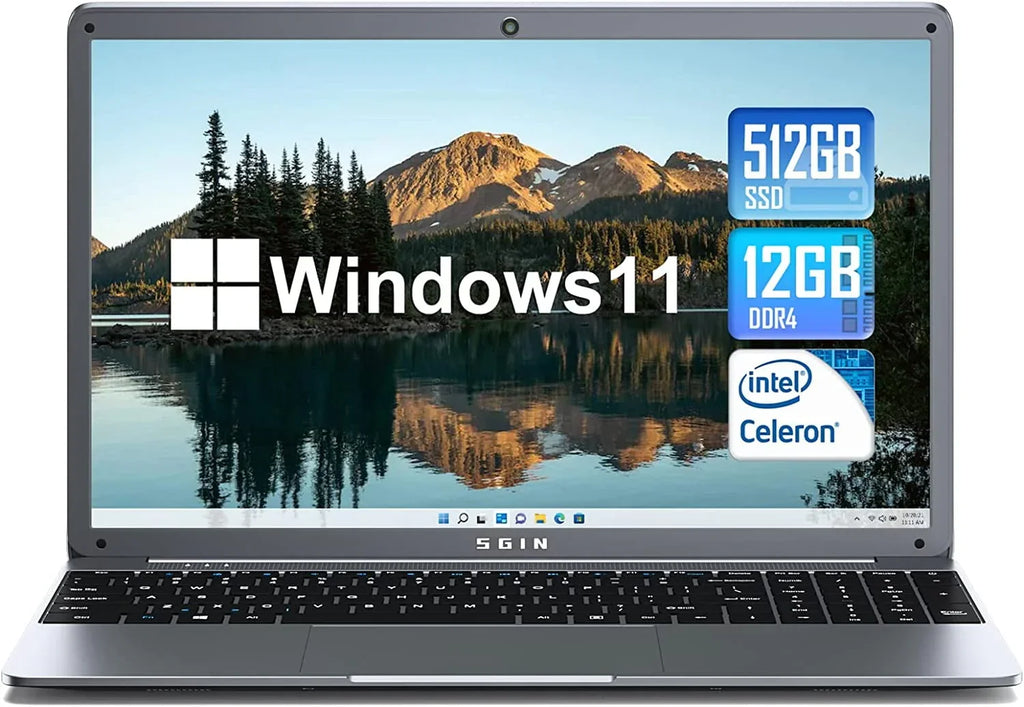 2026 NewSGIN 15.6inch Laptop 12GB DDR4 512GB SSD Windows 11 with Intel Celeron N5095A Full HD 1920x1080