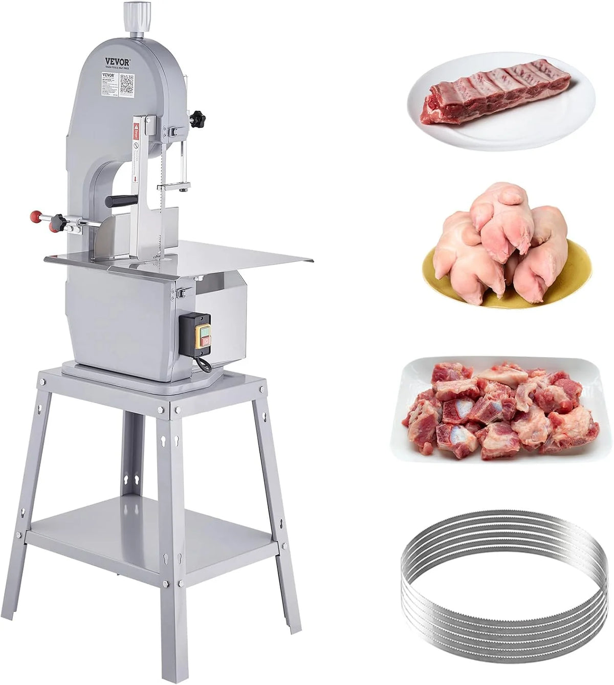 2026 VEVOR Sierra Eléctrica Comercial para Huesos de Carnicero Sierra de Cinta para Huesos 1500 W 300 kg/h Sierra Eléctrica para Carne Congelada y Huesos Espesor 4-200 mm para Restaurante 54x49,5x142 cm