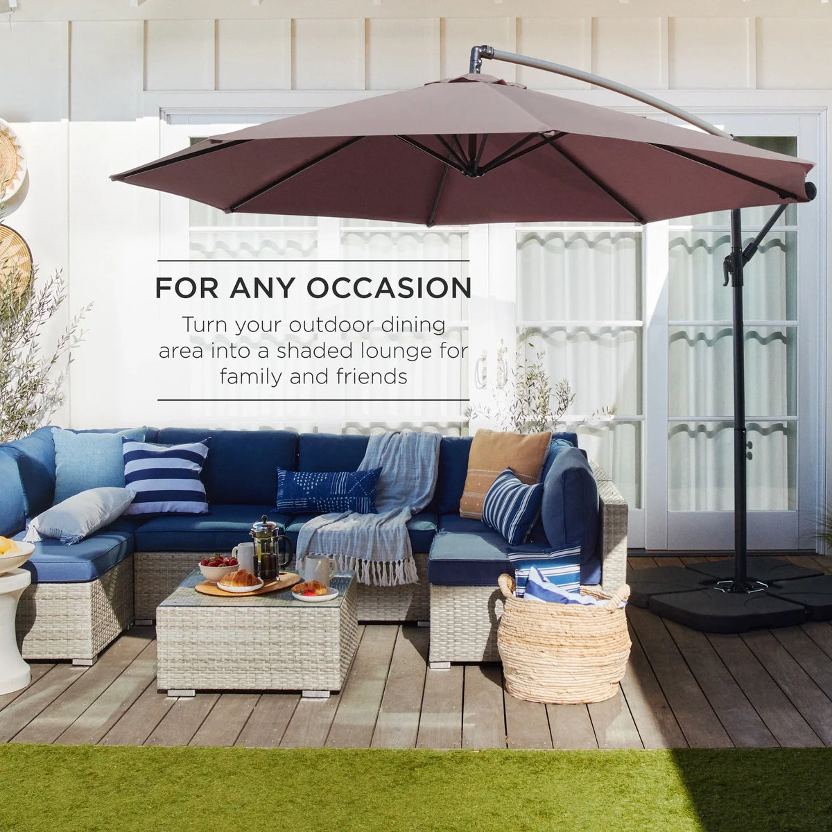 2026 NewBest Choice Products 10ft Offset Hanging Outdoor Market Patio Umbrella w/ Easy Tilt Adjustment - Tan
