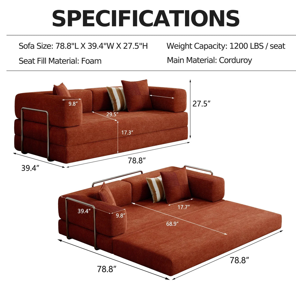2026 NewConvertible Sleeper Sofa Bed,Compressed Floor Boneless Couch,Modular Modern Corduroy Sofa for Living Room Bedroom -with Fixed-Shape Frame and Support Armrest,Easy Assembly(Green)