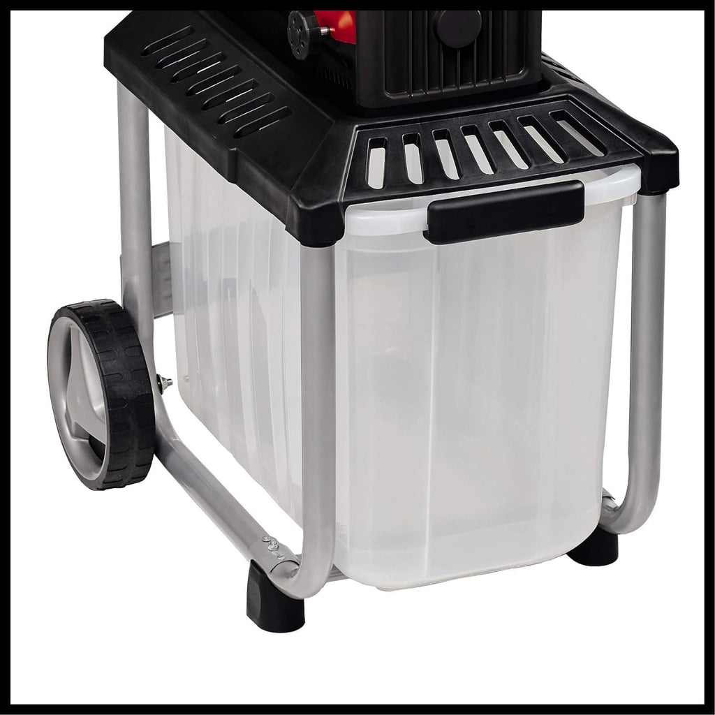 2026 Trituradora eléctrica silenciosa Einhell GC-RS 60 CB (2800 W, diámetro máximo de rama de 45 mm, rodillo de corte, gran abertura de la tolva, interruptor de inversión, caja recolectora transparente de 60 L, interruptor de seguridad integrado)