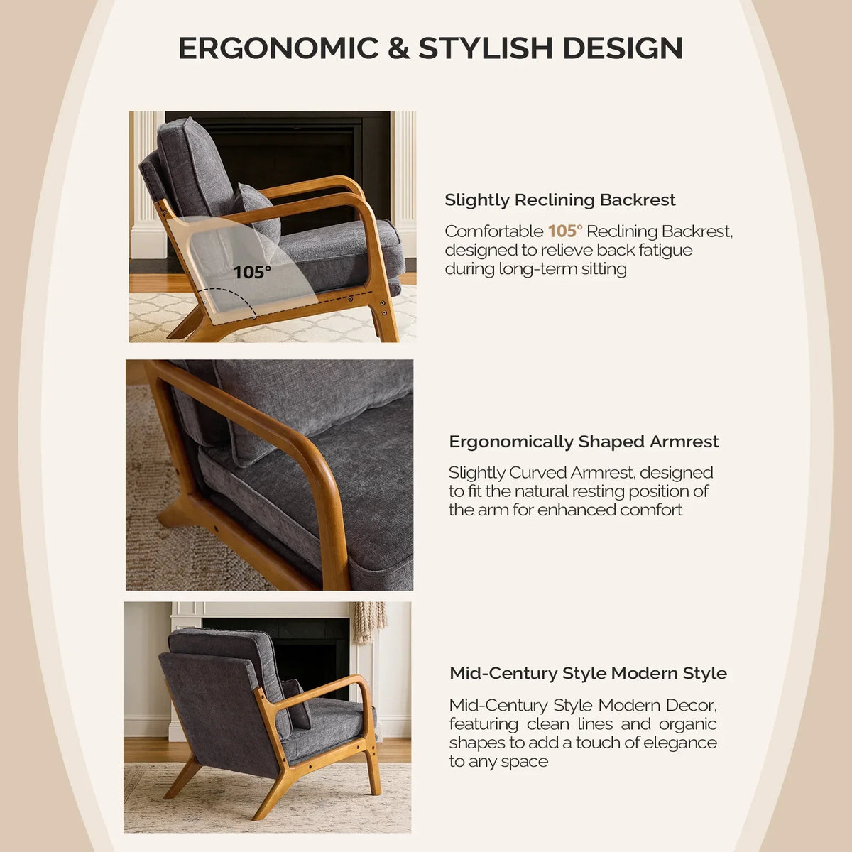 2026 NewKtaxon Accent Chair Corduroy Upholstered Armchair, Reading Club Chair with Pillow and Solid Wood Frame for Living Room Bedroom Furniture Off White