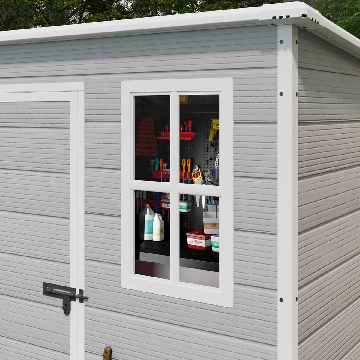 2026 NewLofka Resin Outdoor Storage Shed,5'x3' Storage Shed, Plastic Shed with Thick Resin Floor, Gray and White