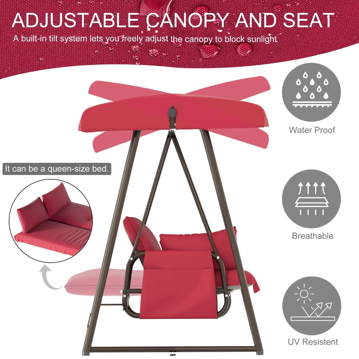 2026 NewTQKVIPI Oversized 4 Person Outdoor Porch Swing with Adjustable Backrest Canopy,2-in-1 Swing Bed 800 lbs Capacity,Patio Swing with Removable Cushions for Yard Garden Poolside Balcony