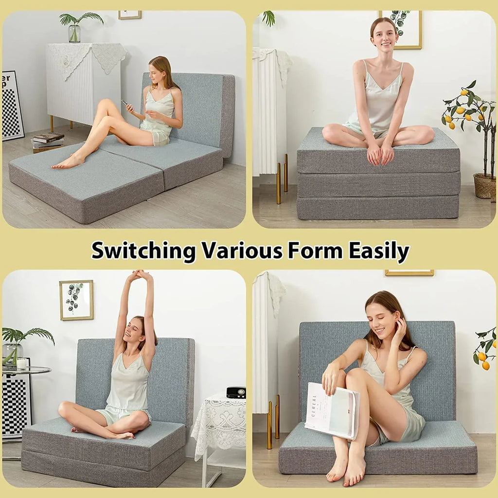 2026 NewMAXYOYO Foldable Mattress, 6 Inch Foam Trifold Mattress Camping Mattress, Portable Floor Mattress Folding Bed with Washable Cover Cot Folding Mattress for Travel, Van, Guest, Grey, 32x75 Inch