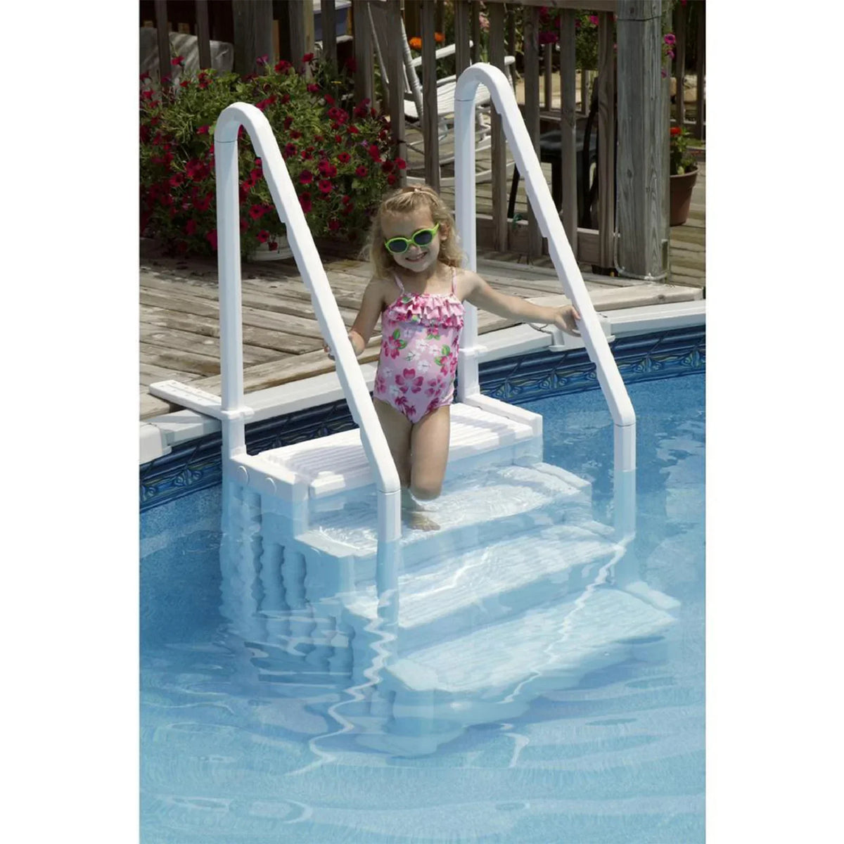 2026 NewBlue Torrent Antigua Step Ladder with Handrails for Above Ground Pools, White