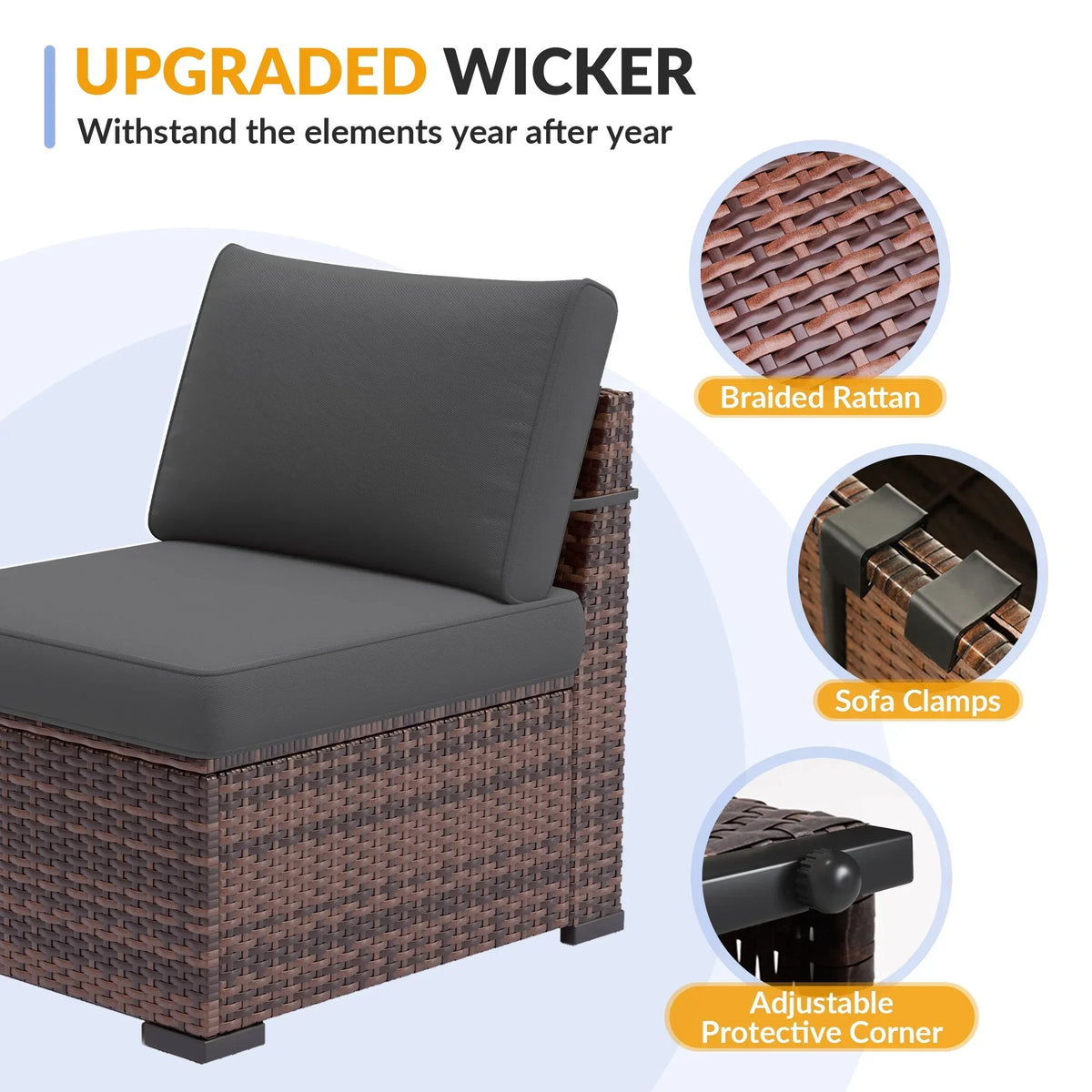 2026 NewELPOSUN 7 Pieces Patio Furniture Set, Outdoor Furniture Sectional Rattan Sofa for Backyard Garden Dark Grey