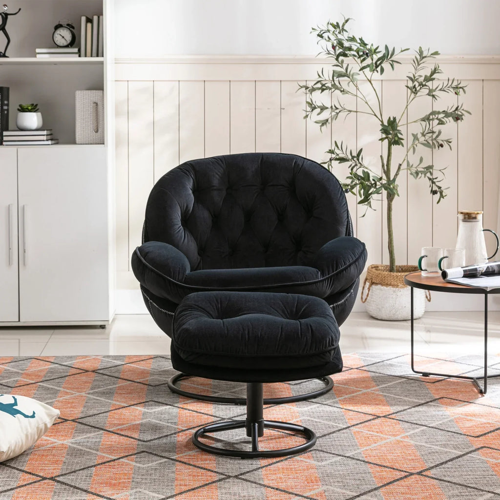 2026 NewVelvet Swivel Accent Chair with Ottoman, Modern Chaise Lounge Chair with Metal Frame and Footstool, Comfy Armchair Reading Chair for Living Room Bedroom Office,Blue