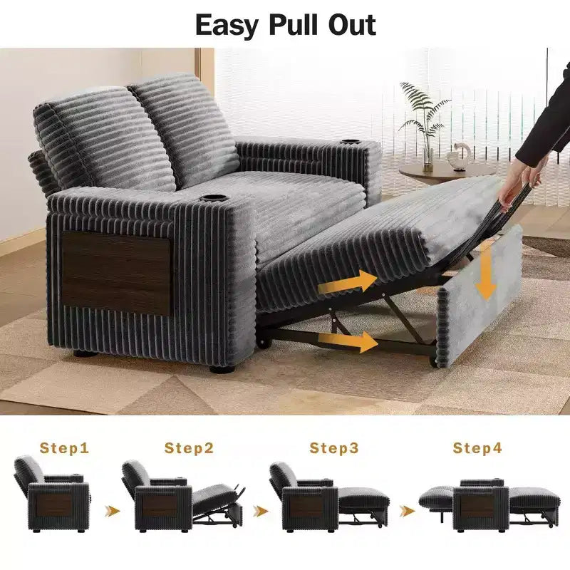 2026 Dyonery Sofá cama 4 en 1 de 65,5" con respaldos ajustables, carga USB/Type-C, portavasos y bolsillos, verde
