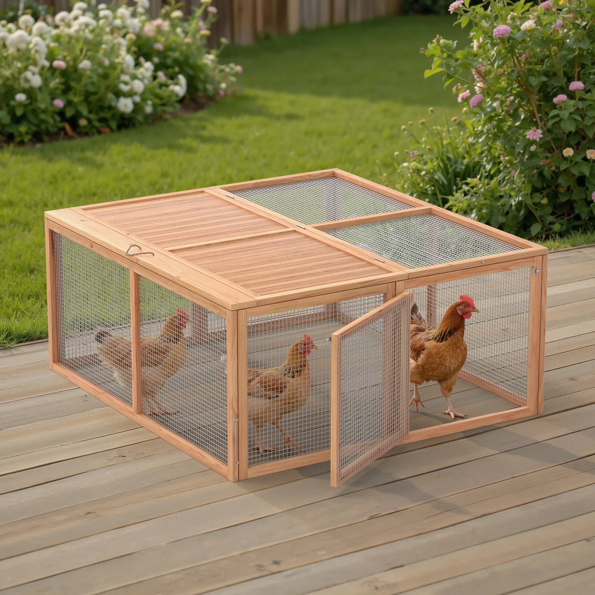 2026 NewPortable Chicken Coop Run Rabbit Hutch Outdoor Small Animal Cage House Wooden Poultry Enclosure for Bunny, Duck, Chick, Quail, No Assembly Required
