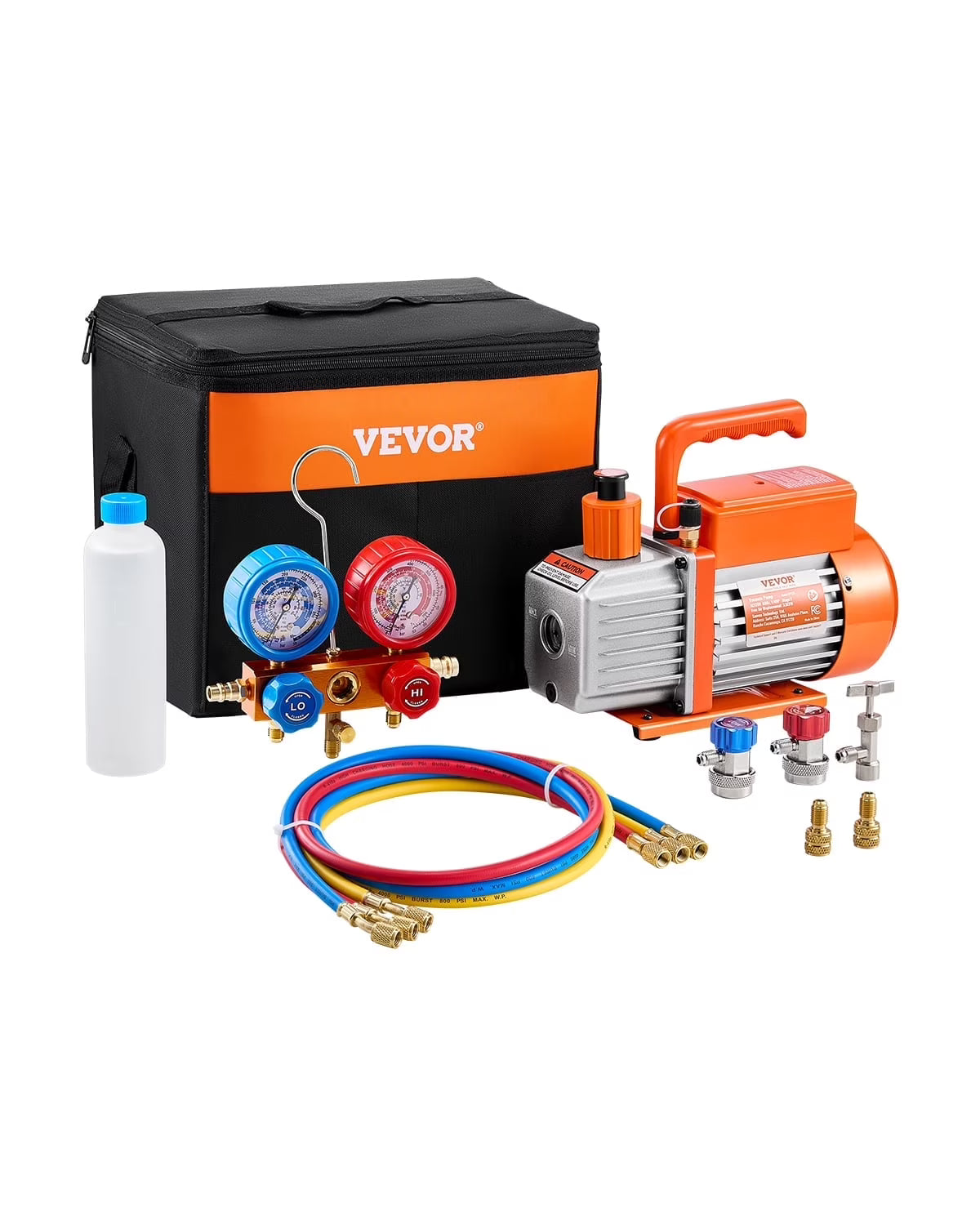 2026 NewVEVOR 3.5 CFM AC Vacuum Pump and Gauge Set,Single Stage Rotary Vane HVAC Air Vacuum Pump,A/C Refrigerant Manifold Gauge Kit, with Hoses,for R134a,R12,R22,R502a,R410A,R404,R407C Refrigerants