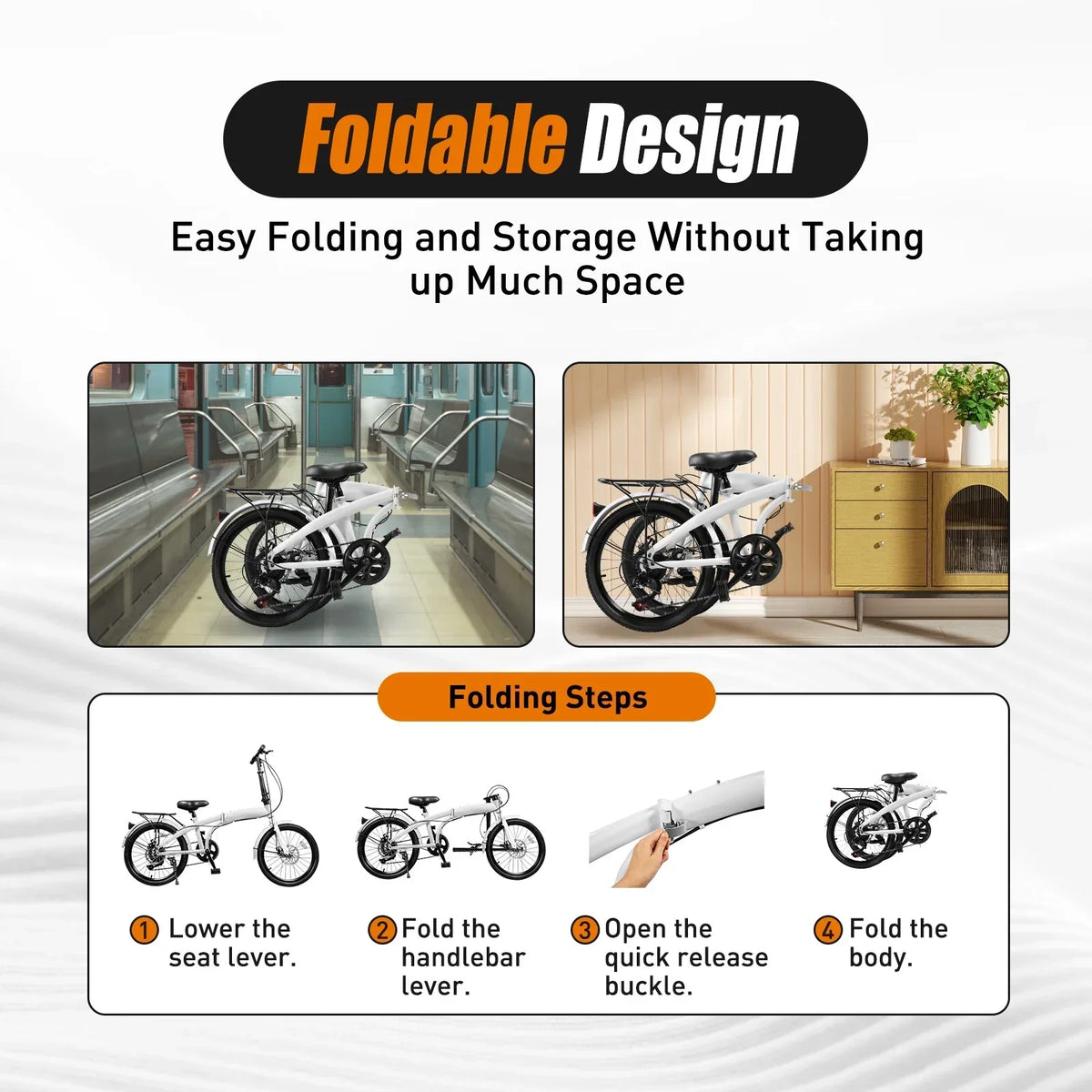 2026 NewLOYALHEARTDY 20" Folding Bike 7-Speed Unisex Mountain Bicycle Adjustable Height MTB City Bike for Adult Teenager High Carbon Steel Foldable Bicycle for Riding Traveling w/Dual Disc Brakes & Fender