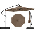 2026 NewCostway 10 FT Solar Offset Hanging Umbrella Patio Cantilever Umbrella with 32 LED Lights Brown