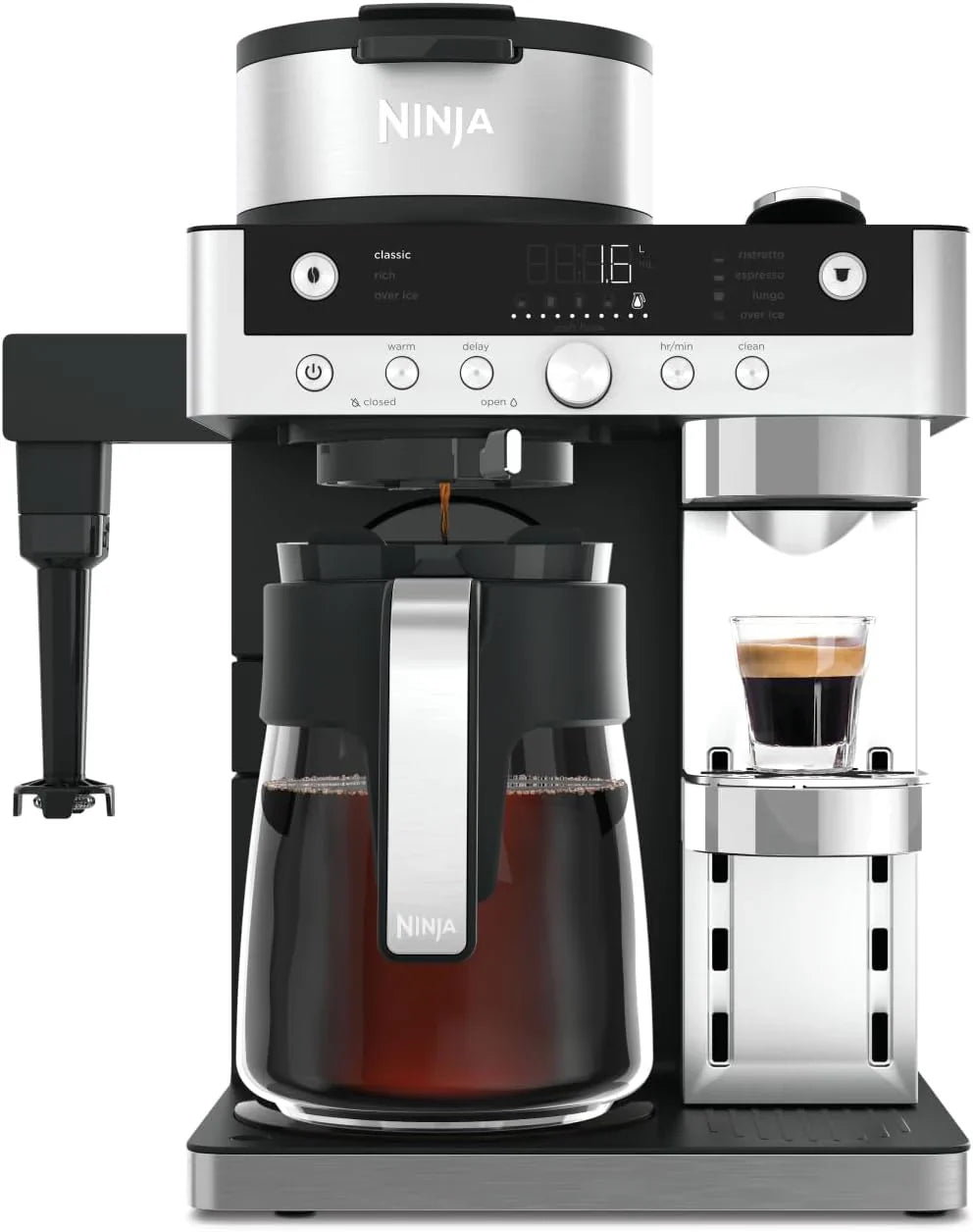 2026 Cafetera Ninja Prestige CFN802EU 2 en 1 de filtro y cápsulas con espumador incorporado, prepara lattes, café helado y flat whites, color negro.